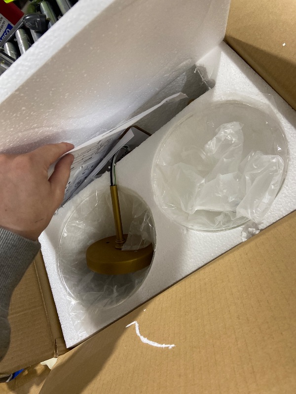 Photo 1 of PERMO Double Sconce Vintage Industrial Gold 2-Lights Wall Sconces with Funnel Flared Glass Clear Glass Shade Antique Scocne for Bathroom Living Room Home Office