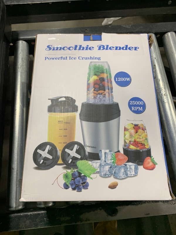 Photo 1 of Colarlemo 12-Piece Smoothie Blender Maker 25,000 RPM Personal Blender for Ice Crushing Smoothies & Frozen Drinks Nuts with 23oz, 32oz, 37oz Portable Cups Two 6-Leaf Stainless Steel Blades, Silver