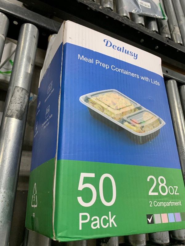 Photo 1 of Dealusy 50 Pack (100-Piece) 28 oz Meal Prep Containers Reusable with Lids 2-Compartment, Sturdy Leakproof Food Safe, Microwave Freezer Dishwasher Safe, To Go Take Out Plastic Food Storage, Black