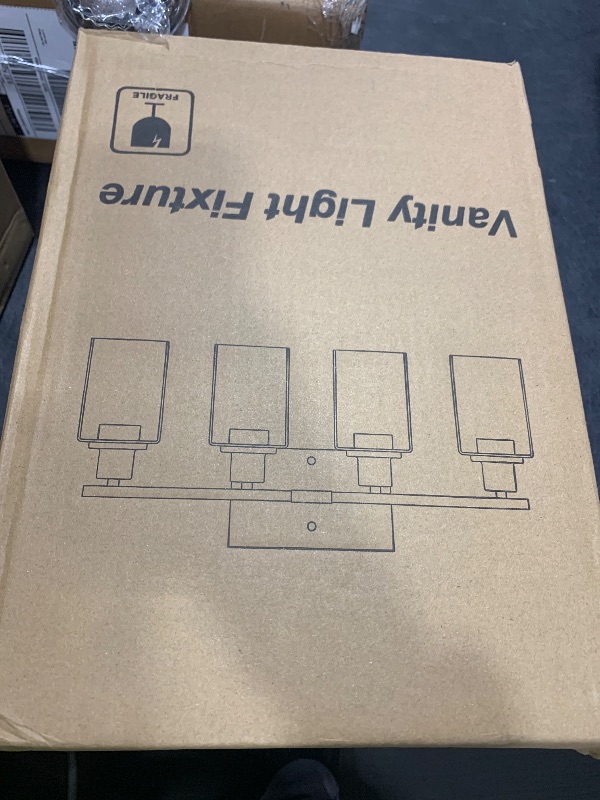 Photo 1 of Indoi 4-Light Bathroom Light Fixtures, Matte Black Vanity Light with Water Ripple Clear Glass Shades for Mirror, Living Room, Bedroom, or Porch