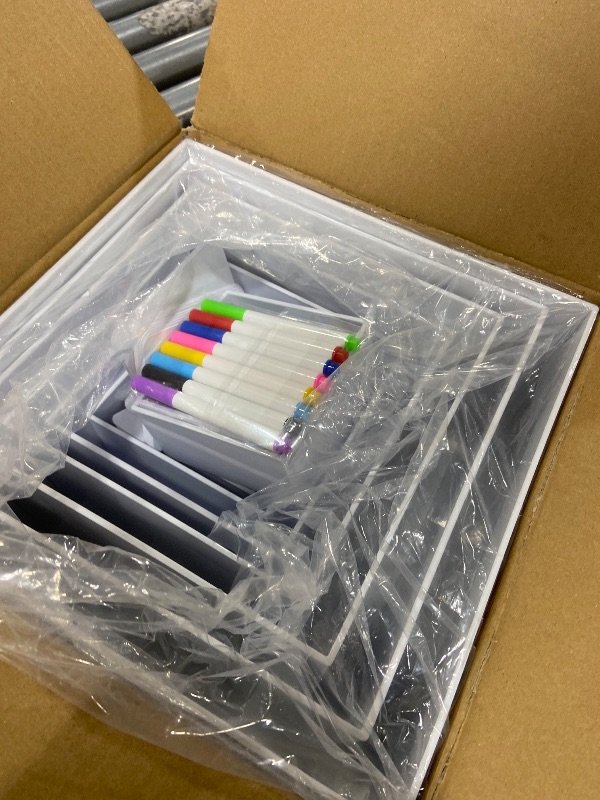 Photo 1 of 10 Pcs White Acrylic Buffet Risers with Mini Sign and Marker, Food Display Stands for Buffet Table Party Catering Dessert Jewelry Collectibles, Acrylic Cube Nesting Boxes with Hollow Bottoms 8 Sizes (10" 9" 8" 7" 6" 5" 4" 4" 3" 3")