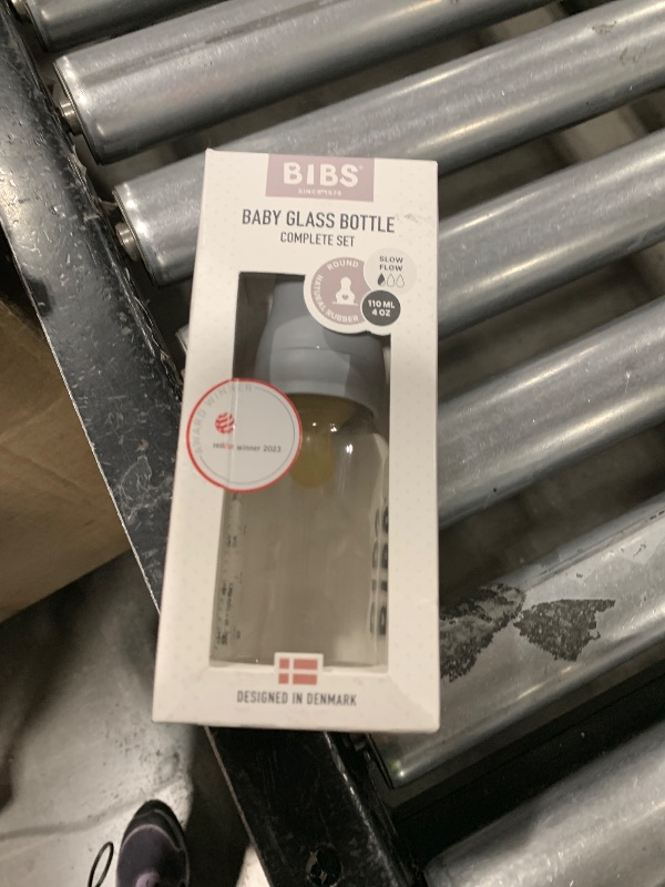 Photo 1 of BIBS Baby Glass Bottle. Anti-Colic. Round Natural Rubber Latex Nipple. Supports Natural Breastfeeding, Complete Set - 110 ml, Cloud