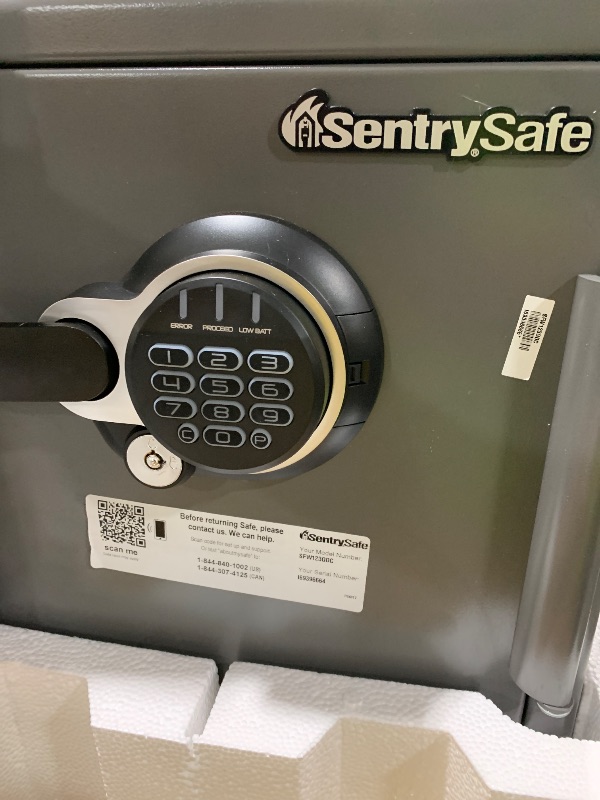 Photo 1 of SentrySafe Waterproof and Fireproof Alloy Steel Digital Safe Box for Home with Code Button Keypad, 1.23 Cubic Feet, 17.8 x 16.3 x 19.3 Inches (exterior), SFW123GDC