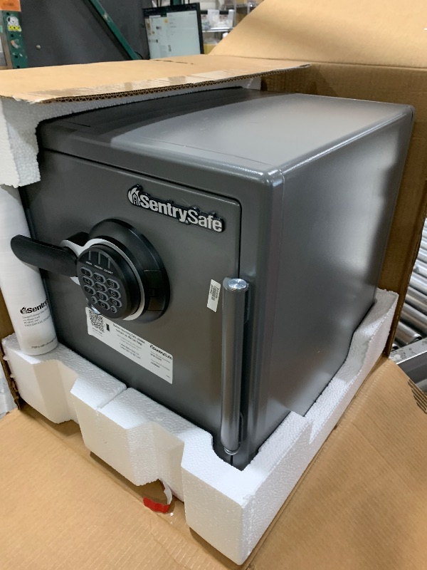 Photo 1 of SentrySafe Waterproof and Fireproof Alloy Steel Digital Safe Box for Home with Code Button Keypad, 1.23 Cubic Feet, 17.8 x 16.3 x 19.3 Inches (exterior), SFW123GDC