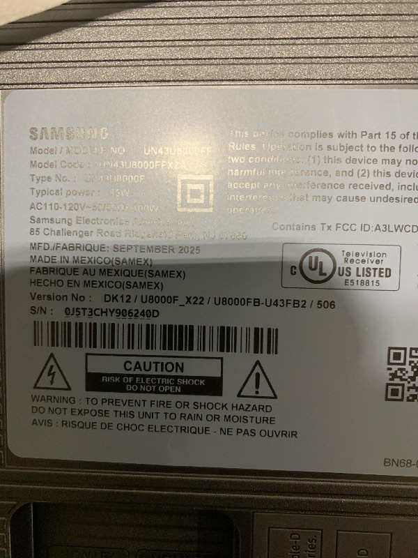 Photo 1 of Samsung 43-Inch Class Crystal UHD U8000F 4K Smart TV (2025 Model) Endless Free Content, Crystal Processor 4K, MetalStream Design, Knox Security, Alexa Built-in