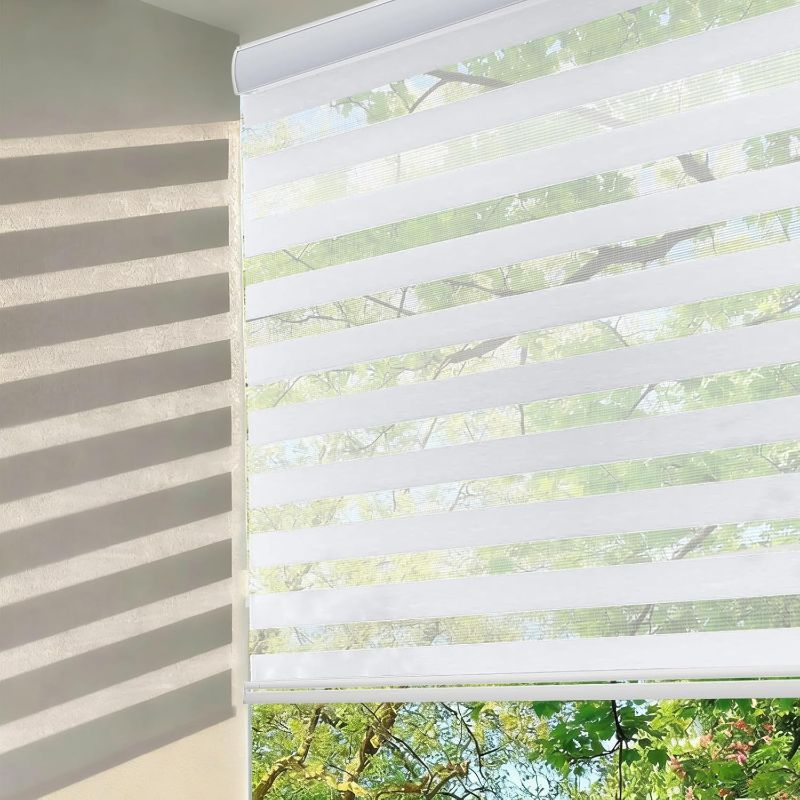 Photo 1 of Changshade Cordless Zebra Blinds for Windows, Modern Dual Layer Zebra Blinds with Light Filtering & Privacy Control,Easy Install Zebra Blinds for Indoor Windows,?40" W×64" H,White?
