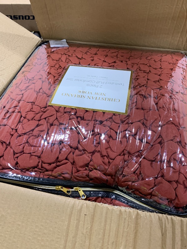 Photo 1 of Christian Siriano NY Textured Puff Comforter Set, Twin, brick, 2-Piece