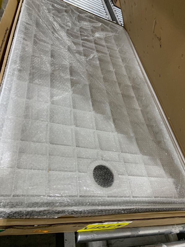 Photo 1 of Shower Base Pan in White Left Linear Drainer, Rectangular Shower Base 60"×32"×4" with Non-Slip Floor Panel and Stainless Steel Shower Drain Cover