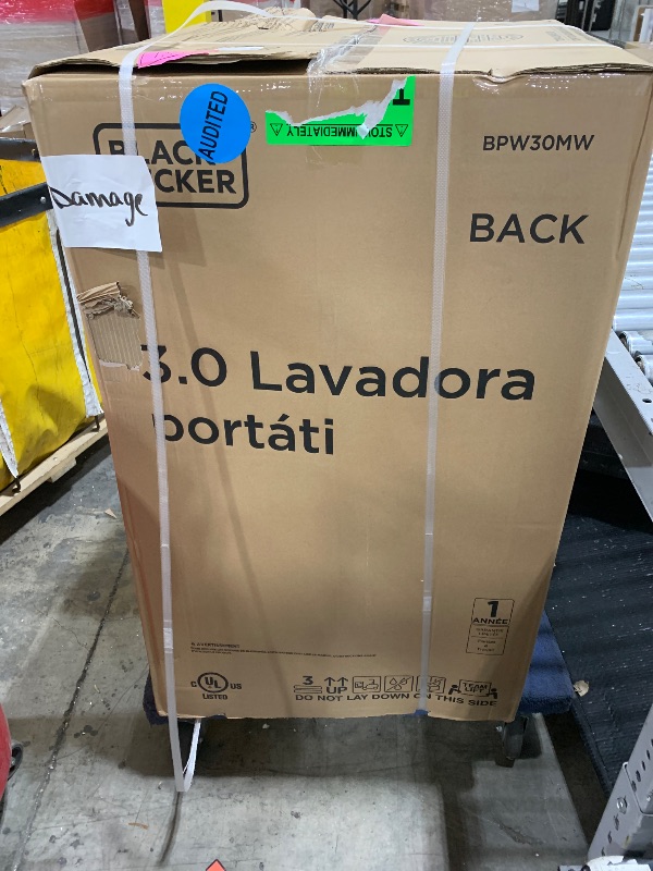 Photo 1 of BLACK+DECKER 3.0 Cu. Ft. Portable Washer, 26.5 lb. Capacity Washing Machine, 6 Cycles, Quick Connect Sink Adapter and Drain Hose Included, Transparent Lid & LED Display, BPW30MW, White