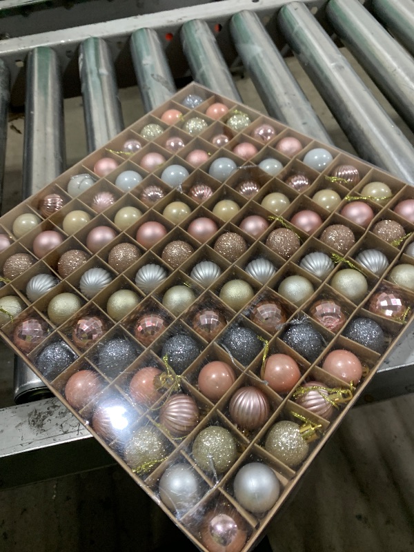 View 2 of 100 Pcs Mini Christmas Ball Ornaments Set, 1.18'' Rose Gold Silver Champagne Gold Small Shatterproof Xmas Tree Ornament Hanging Ball Bulk Decorations for Holiday Party, Wreath, Garland, Winter Decor