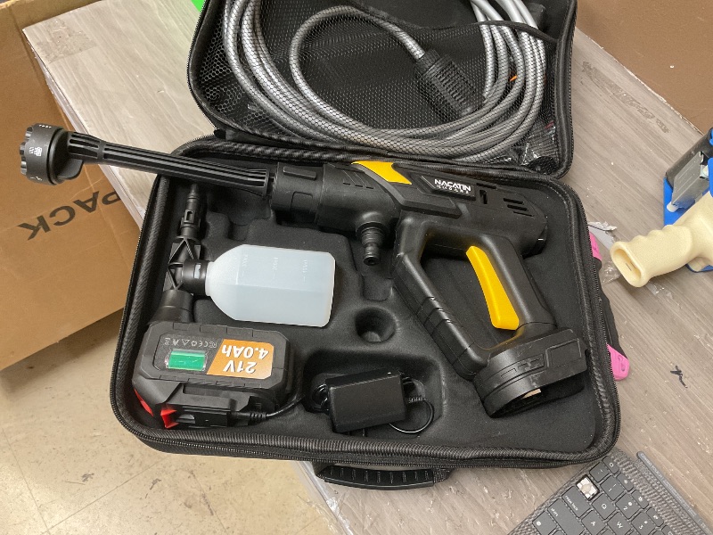 Photo 1 of 1000PSI Cordless Pressure Washer, 21V 4.0Ah Battery-Powered Brushless Motor Power Washer with 6-in-1 Nozzle, 9 Gear Pressure, Tap Adapter for Car Washing, Patio, Fence, Driveway, Outdoor Cleaning