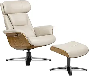 Photo 1 of Jennifer Taylor Home Jovan 31.5" Mid-Century Modern Genuine Leather Recliner Lounge Chair & Ottoman Set, Shadow Gray Leather