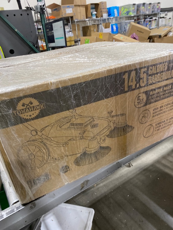 Photo 1 of Tomahawk Industrial 38" Walk Behind Push Sweeper with Triple Power Side Brooms Floor Cleaning of Dust Litter Grass