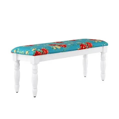 Photo 1 of THE PIONER WOMEN CALLIE VINTAGE FLORAL DINING BENCH MADE WITH SOLID WOOD FRAME, WHITE 