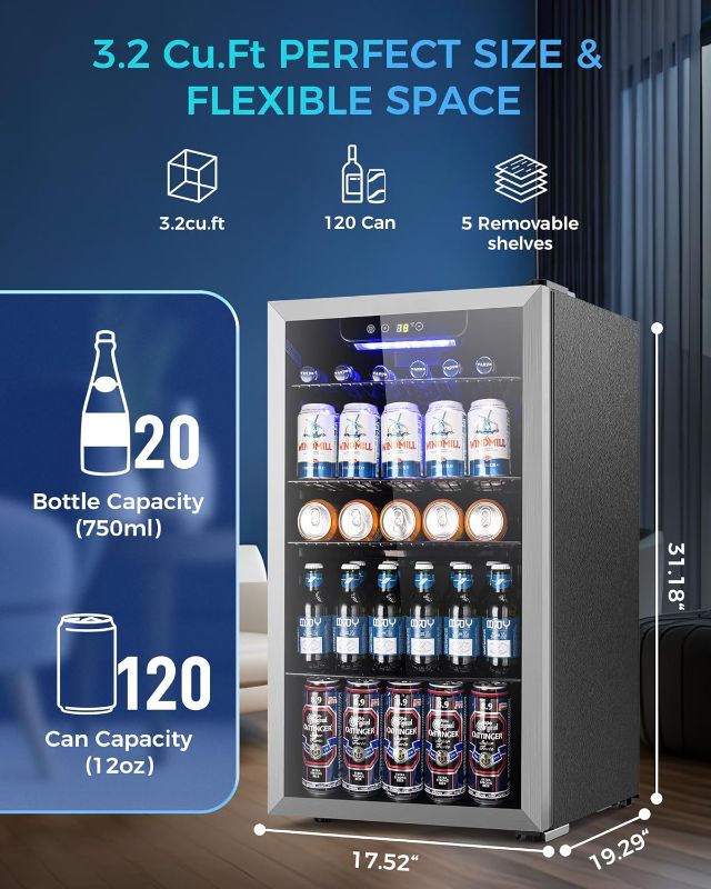 Photo 1 of Whynter Beverage Refrigerator with Double-Layer Glass Door, 136-Can 3.4 Cu. Ft. Drink Mini Fridge with Lock & Digital Control, BR-1211DS, Stainless Steel