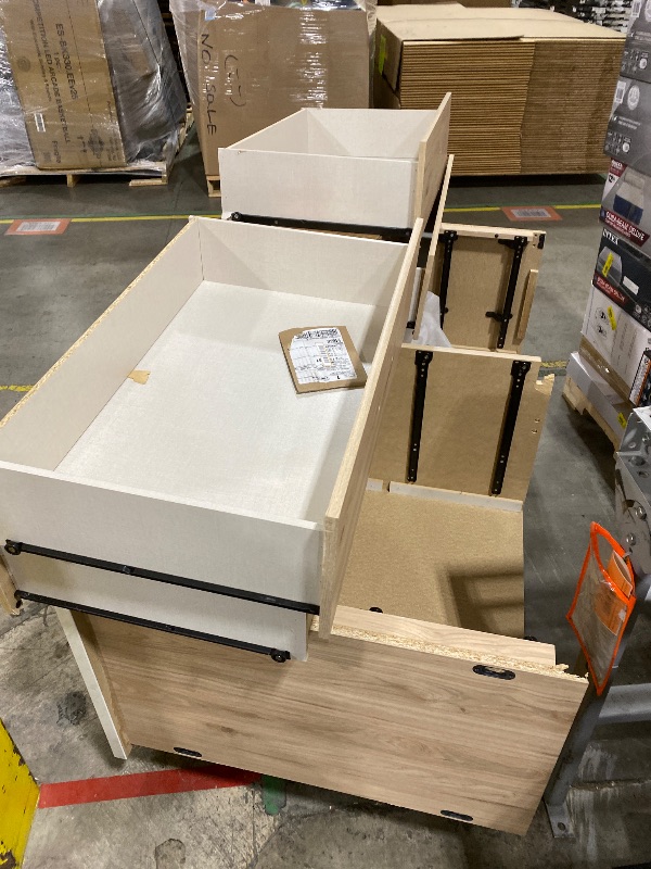 Photo 1 of Signature Design by Ashley Cadmori Casual Bohemian Dresser with Post Legs and 6 Drawers, Replicated Marble Top, Wood, 35" High, White and Light Brown Finish