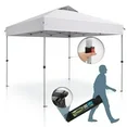 Photo 1 of 10 x 10 ft Pop-up Canopy Tent Straight Legs Instant Canopy for Outside with Wheeled Bag - White