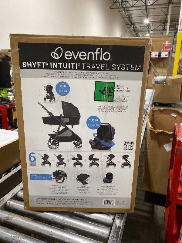 Photo 1 of Evenflo Shyft Intuiti Travel System with Revolve180 LiteMax™ NXT Rotating Rear-Facing Lightweight Preemie and Infant Car Seat 3-30 lbs. (Black Shale)