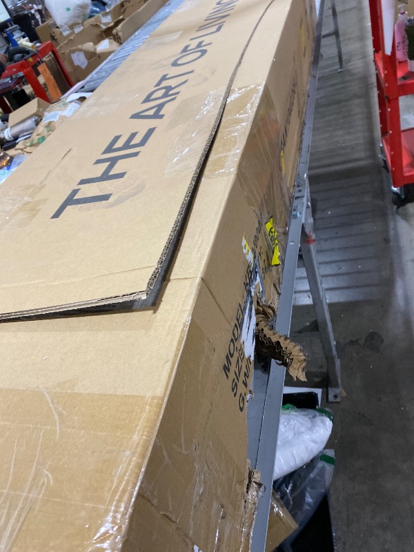 Photo 1 of Allewie King Size Lift Up Storage Bed, Modern Wingback Headboard, Hydraulic Support, No Box Spring Needed, Light Beige