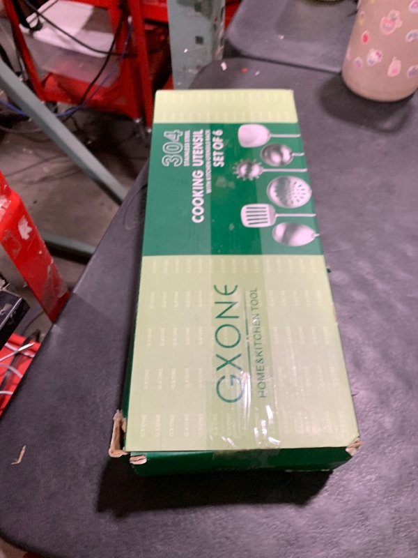 Photo 1 of Kitchen Utensil Set – 6 Piece Stainless Steel Cooking Utensils with Rotating Holder Organizer Includes Slotted Spoon, Slotted Spatula, Large Spoon, Soup Ladle, Spatula, Pasta Server Silver/7PCS