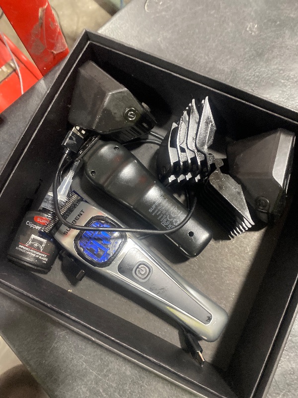 Photo 1 of SUPRENT Professional Hair Clippers for Men - Cordless Barber Clippers & Zero-gapped Trimmer Set, Haircutting Kit with 10000 RPM Motor Speed, Blue Titanium-Coated Blades, Charging Stands (Gray)