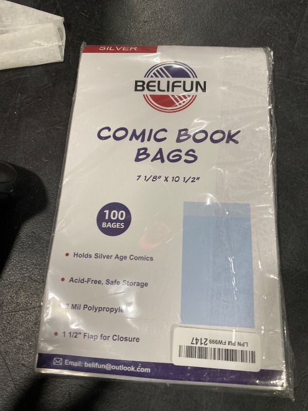 Photo 1 of 100ct Silver-Age Comic-Book-Bags and Boards - Reusable Comic Book Boards and Bags for Comic Book Storage, 1 1/2" Flap Comic Bags and Backing Boards, Clear Protector and Protection Board Cardboards