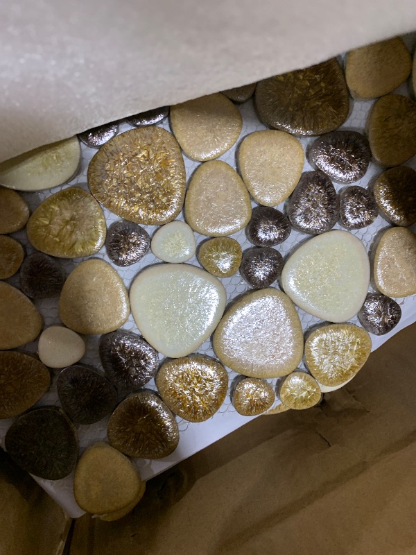 Photo 1 of Parrotile Yellowstone Matte Pebbles Mosaic Tile for Shower Floor Bathroom Floor Tiles Non Slip [5 Sheets]