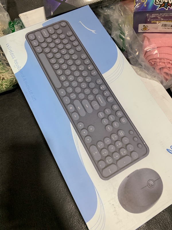 Photo 1 of Wireless Keyboard and Mouse Combo, Ergonomic Full Size Typewriter Retro Round Keycaps Keyboard, Compatible with Windows, PC, Perfer for Home and Office Keyboards (Black