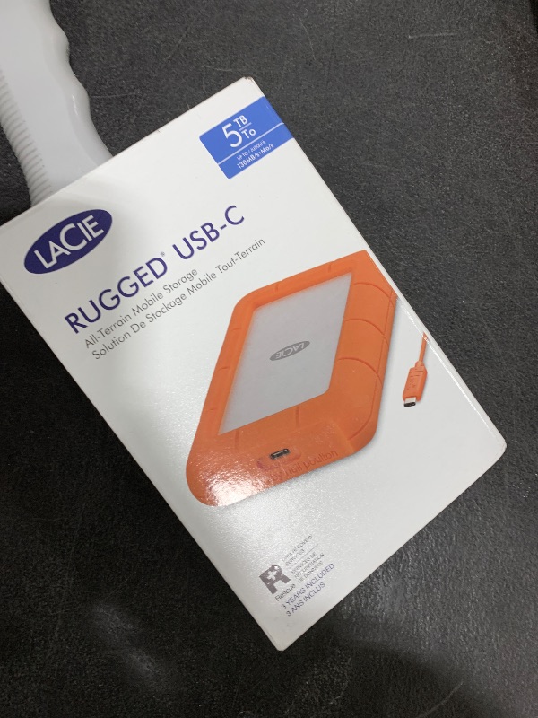 Photo 1 of LaCie Rugged USB-C, 5TB, Portable External Hard Drive, Drop, Shock, Dust, Rain Resistant, for Mac & PC (STFR5000800)