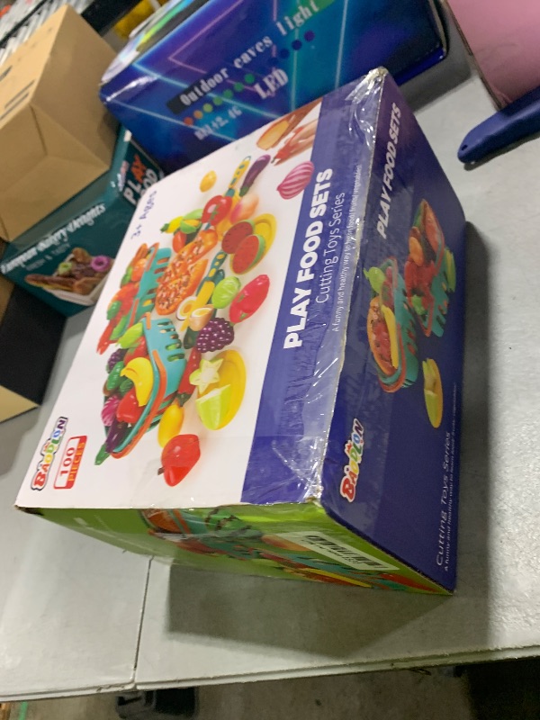 Photo 1 of 100 Pcs Play Food Set for Kids Kitchen, Pretend Food Toy for Toddlers Age 1-3, Plastics Cutting Fake Food/ Fruit/ Vegetable Accessories with 2 Baskets, Birthday Gifts for 2 3 4 5 Years Old Boys Girls