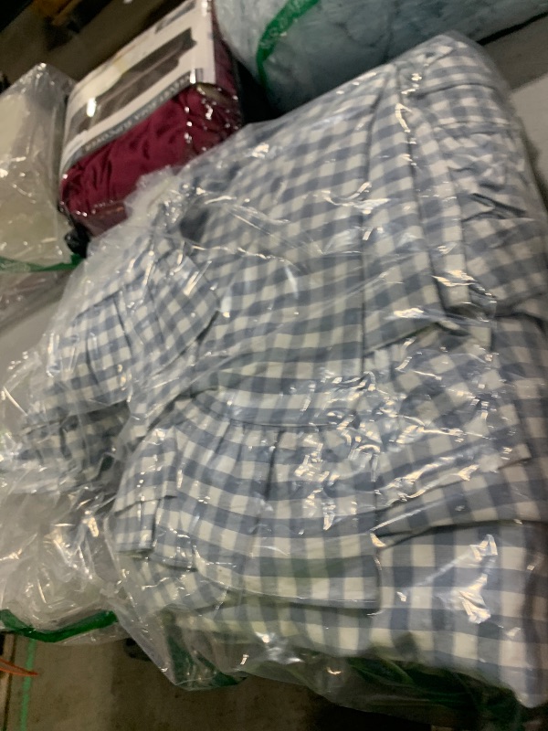 Photo 1 of Silnuo Light Blue/White Plaid Ruffle Duvet Cover Queen Size,100% Washed Cotton 3 Pieces Shabby Checkered Chic Gingham Bedding Set Comforter Cover Set