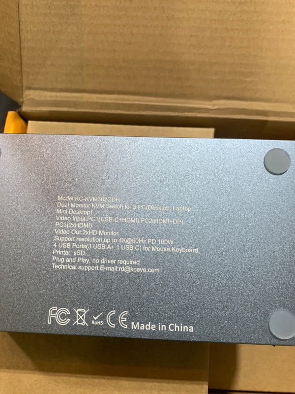 Photo 1 of KCEVE KVM Switch 2 Monitors 3 Computers USB C HDMI DP, EDID, USB 3.0 KVM Switch Dual Monitor HDMI for 1 Laptops 2 Desktop Share 4 USB3.0 Device, 73W PD, 4K@60Hz, Aluminum, Power Adapter, Wired Remote