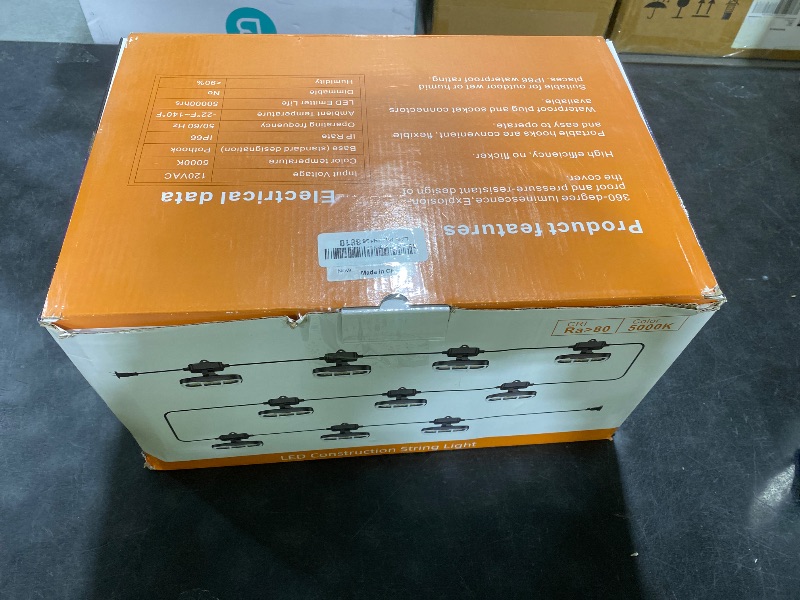 Photo 1 of 100ft LED Construction String Lights,Super Bright 15000lm 150w Adjuest 90&180 Degrees On Both Sides Waterproof IP66 Led String Work Lights, Construction Temporary Lights (100ft-Adjustable 10lights).