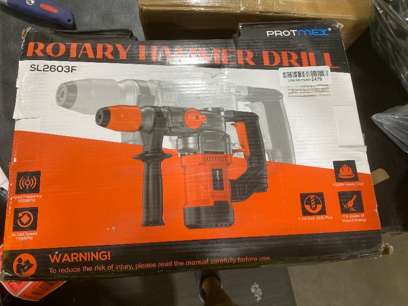 View 3 of 1-1/4 Inch SDS-Plus 13 Amp Heavy Duty Rotary Hammer Drill with Safety Clutch 3 Functions, Vibration Control, for Floor Tile Removal, Concrete Breaker, Including Grease, Chisels & Drill Bits