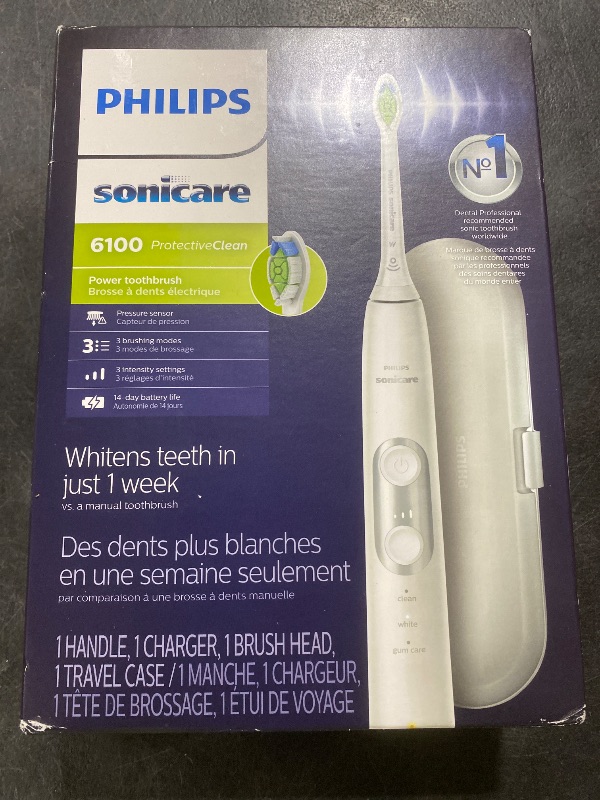 Photo 1 of PHILIPS Sonicare ProtectiveClean 6100 Rechargeable Electric Toothbrush, with Pressure Sensor, 3 Cleaning Modes, SmarTimer and QuadPacer, 14-Day Battery Life, Travel Case, White, Model HX6877/21