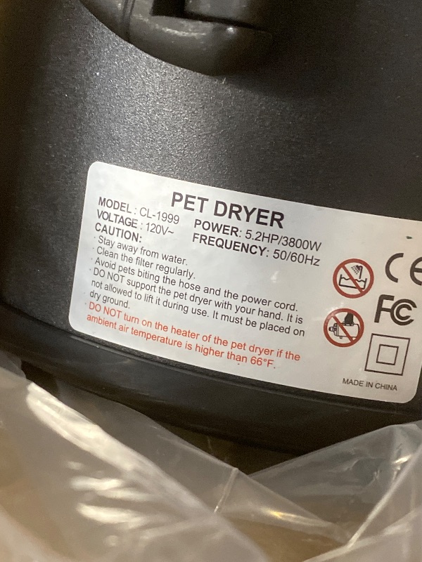 Photo 1 of Pet Dryer, 5.2HP/3800W Pet Grooming with Adjustable Speed and Temperature Control Dog Blow Dryer, Pet Hair Dryer with 3 Nozzle