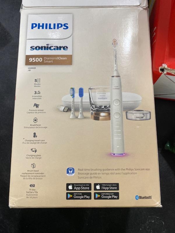 Photo 1 of Philips Sonicare DiamondClean Smart 9500 Electric Toothbrush, Sonic Toothbrush with App, Pressure Sensor, Brush Head Detection, 5 Brushing Modes and 3 Intensity Levels, Rosegold, Model HX9923/61