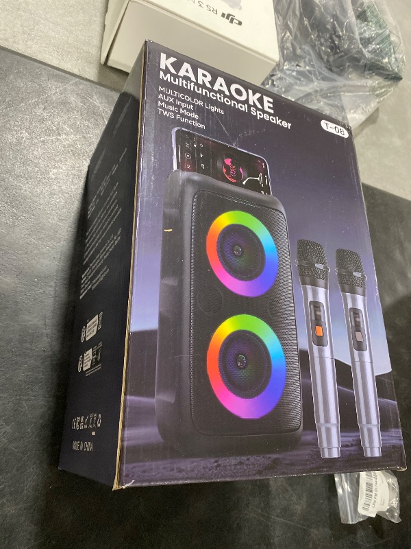Photo 1 of Karaoke Machine for Adults Kids, Portable Bluetooth Speaker with 2 Wireless Microphones, TWS Mode & LED Light, 10H Battery PA System Stage Monitors,Perfect for Home Party Outdoor Birthday Gifts(Black)