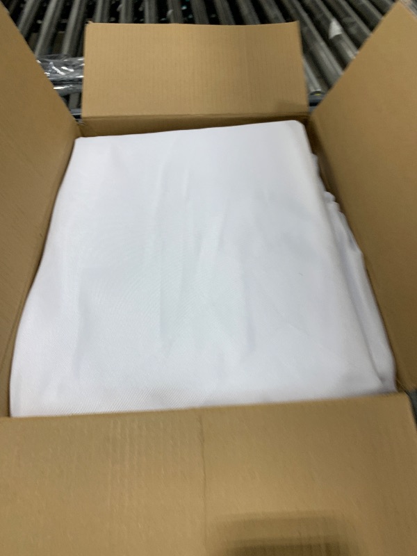 Photo 1 of Fitable 6 Pack White Round Tablecloths - 120 Inches in Diameter - Stain Resistant and Washable Table Clothes, Polyester Fabric Table Covers for Wedding, Party, Banquet, Formal Events