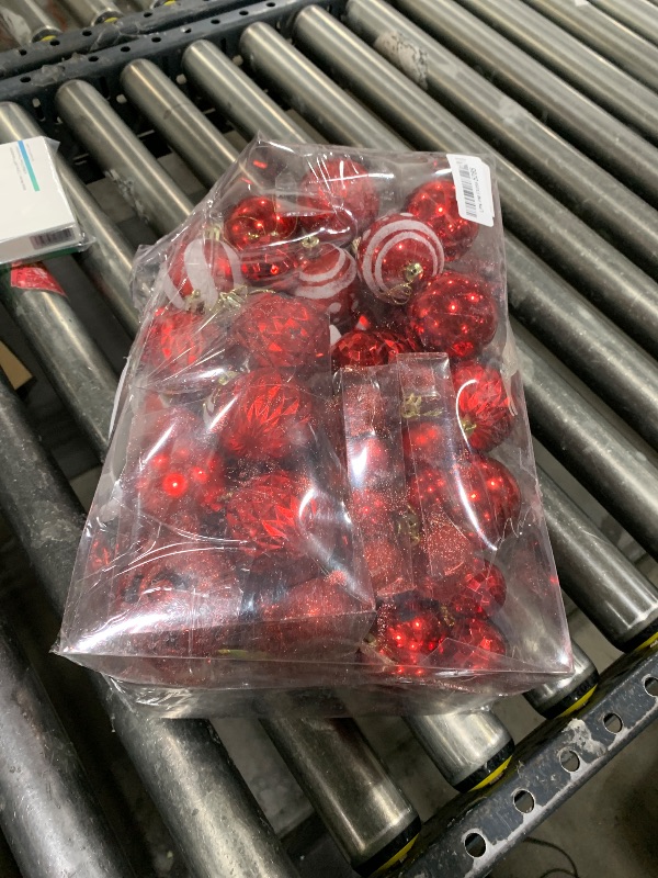 Photo 1 of 100PCS Christmas Ball Ornaments, Assorted Shatterproof Christmas Tree Decorations, Seasonal Decorative Hanging Baubles Decor Set for Xmas/Holiday/Party, Glitter&Painting Ornament Set (Red)