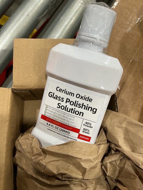 View 2 of ****HALF USED*** 6.6 fl oz (200 ml) Cerium Oxide Glass Polishing Solution - Shake vigorously before use. Apply with a hard sponge or polishing machine using moderate pressure and slow strokes for at least 5 minutes.