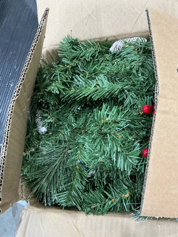 Photo 1 of [ Timer & 8 Modes ] 9 Ft by 10 Inch 50 LED Prelit Christmas Garland Decorations Warm White Lights Thick 270 Snowy Tips 70 Red Berry 10 Pinecone Xmas Decor Garland Indoor