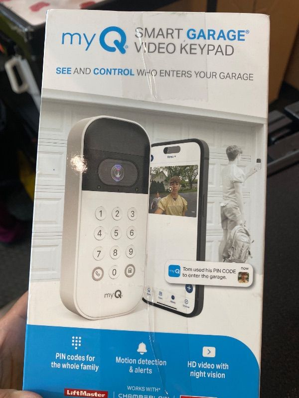 Photo 1 of *MISSING PARTS*
myQ Smart Garage Door Video Keypad with Wide-Angle Camera,Customizable PIN Codes,and Smartphone Control–Take Charge of Your Garage Access Works with Chamberlain, LiftMaster and Craftsman openers,White