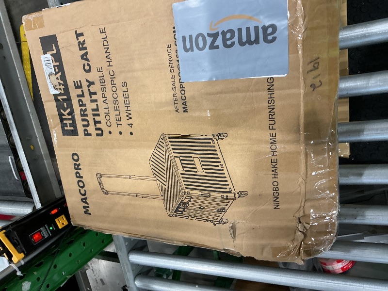 Photo 1 of ***2 BROKEN WHEELS*** Foldable Utility Cart Folding Portable Rolling Crate Handcart with Durable Heavy Duty Plastic Telescoping Handle Collapsible 4 Rotate Wheels for Travel Shopping Moving Luggage Office Use (Purple)