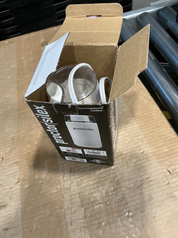 Photo 1 of *UNTESTED*
Proctor Silex Electric Coffee Grinder for Beans, Spices and More, Stainless Steel Blades, 12 Cups, White