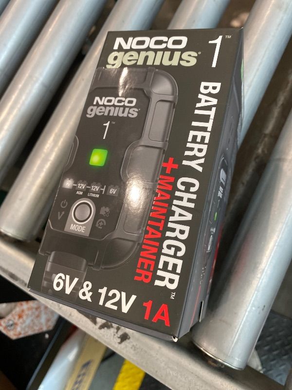 Photo 1 of *USED*
NOCO GENIUS1: 1A 6V/12V Smart Battery Charger – Automatic Maintainer, Trickle Charger & Desulfator with Overcharge Protection & Temperature Compensation – for Lead-Acid & Lithium Batteries