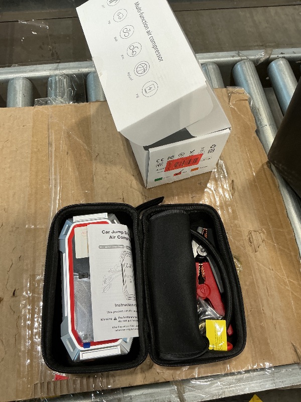 Photo 1 of ***MAJOR DAMAGE*** Jump Starter with Air Compressor, 5000A Peak Car Battery Jump Starter(9.0 Gas/8.0L Diesel), 160PSI 12V Jump Box Car Battery Jumper Starter Portable with Smart Jumper Cables, LED Lights, LCD Display