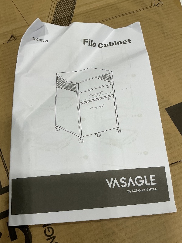 Photo 1 of ***SEE CLERK COMMENTS***/VASAGLE File Cabinet, Mobile Filing Cabinet with Wheels, 2 Lockable Drawers, Open Shelf, for A4, Letter Size, Hanging File Folders, Ink Black UOFC077B16