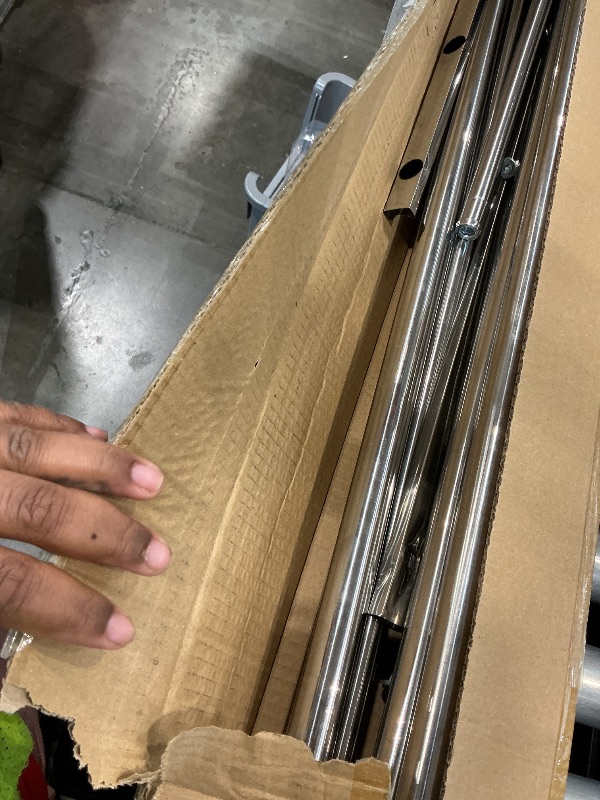 Photo 1 of **MISSING PARTS/check clerk comments**
Amazon Basics Adjustable Clothes Rack for Handing, Double Hanging Rod Garment Rolling Closet Clothing Organizer, Chrome, 36'' x 14'' x 72''