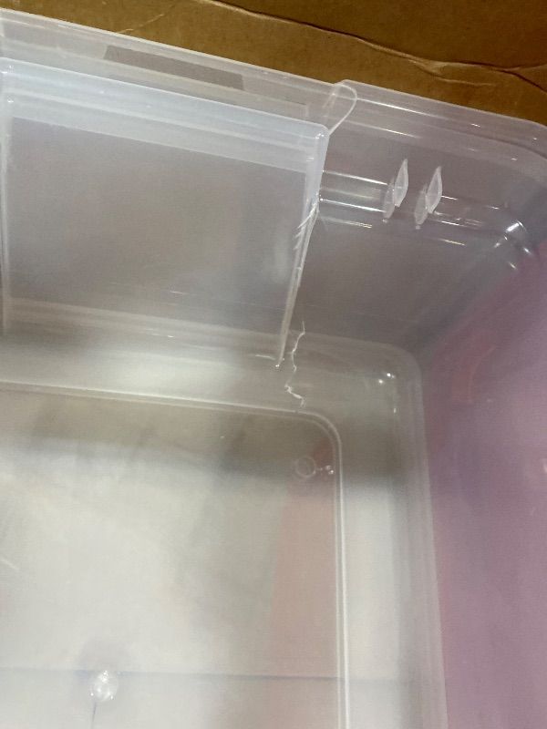 Photo 1 of ***MAJOR DAMAGE*** HOMZ 2-Pack Holiday Tote, Clear Plastic Storage Organizer Bins with Lids, 41 Quart, Red - Stackable Organizing Containers for Christmas Ornament Decorations, Gift Wraps, and Crafts